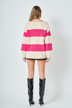ENDLESS ROSE - Fuzzy Striped Oversized Sweater - SWEATERS & KNITS available at Objectrare