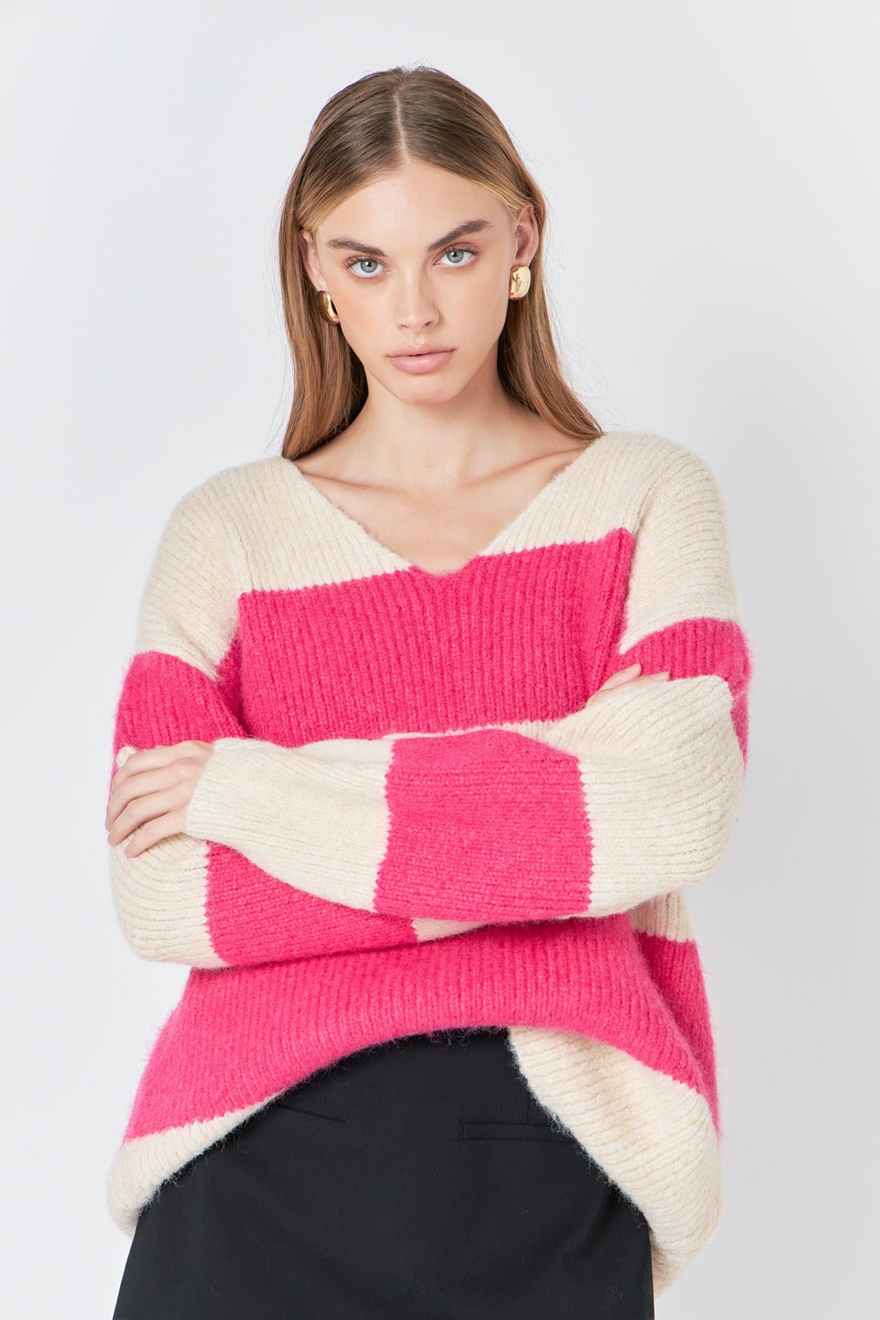 ENDLESS ROSE - Endless Rose - Fuzzy Striped Oversized Sweater - SWEATERS & KNITS available at Objectrare