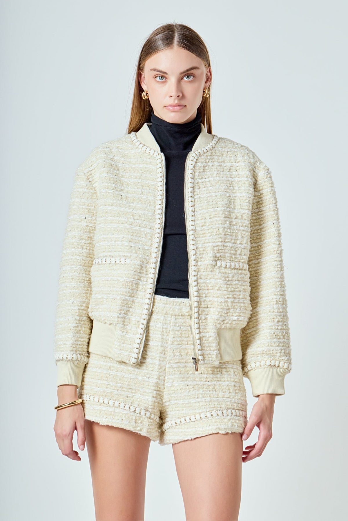 ENDLESS ROSE - Tweed Bomber Jacket - OUTERWEAR available at Objectrare