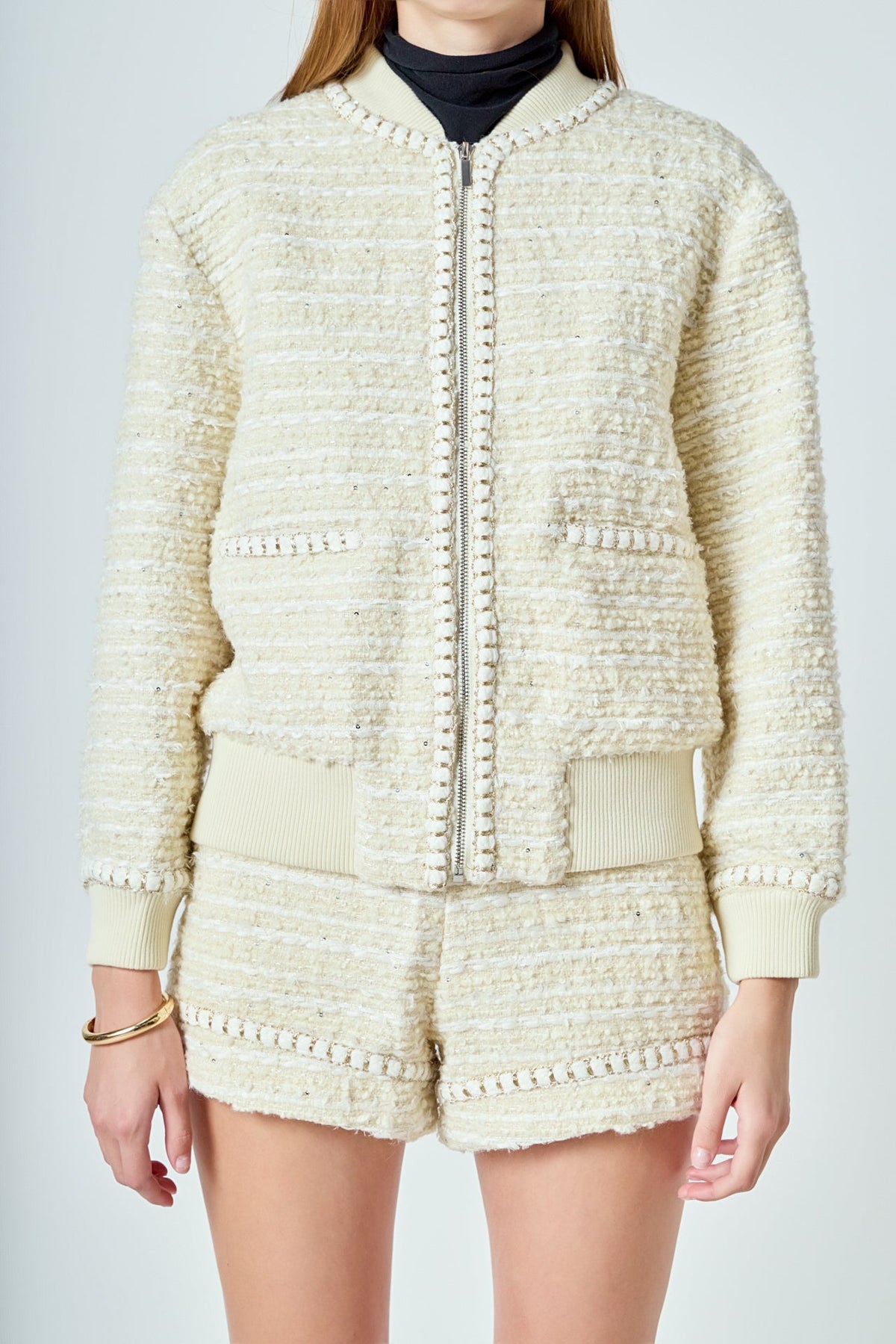 ENDLESS ROSE - Tweed Bomber Jacket - OUTERWEAR available at Objectrare