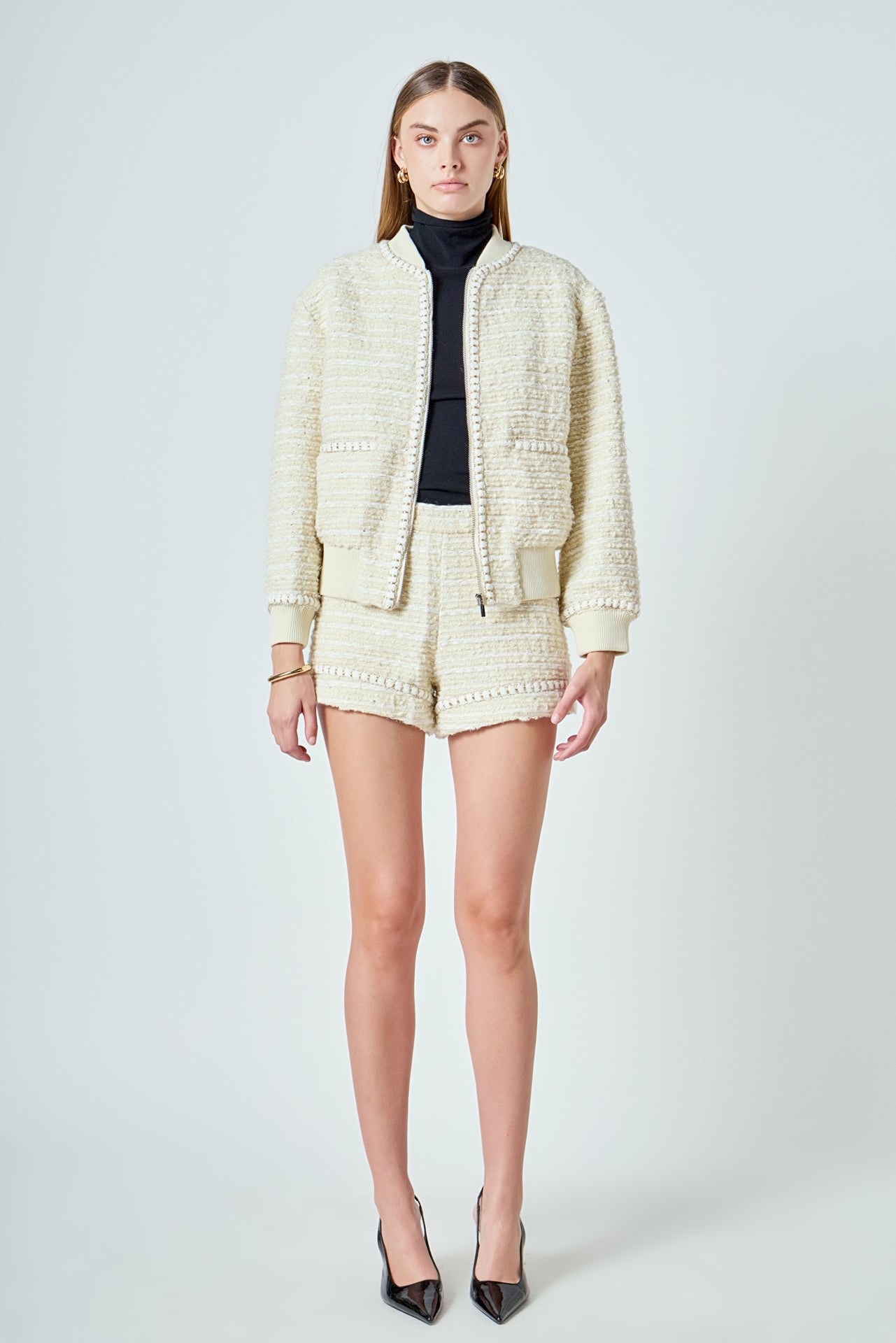 ENDLESS ROSE - Tweed High-Waisted Shorts - SHORTS available at Objectrare