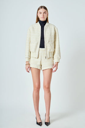 ENDLESS ROSE - Tweed High-Waisted Shorts - SHORTS available at Objectrare