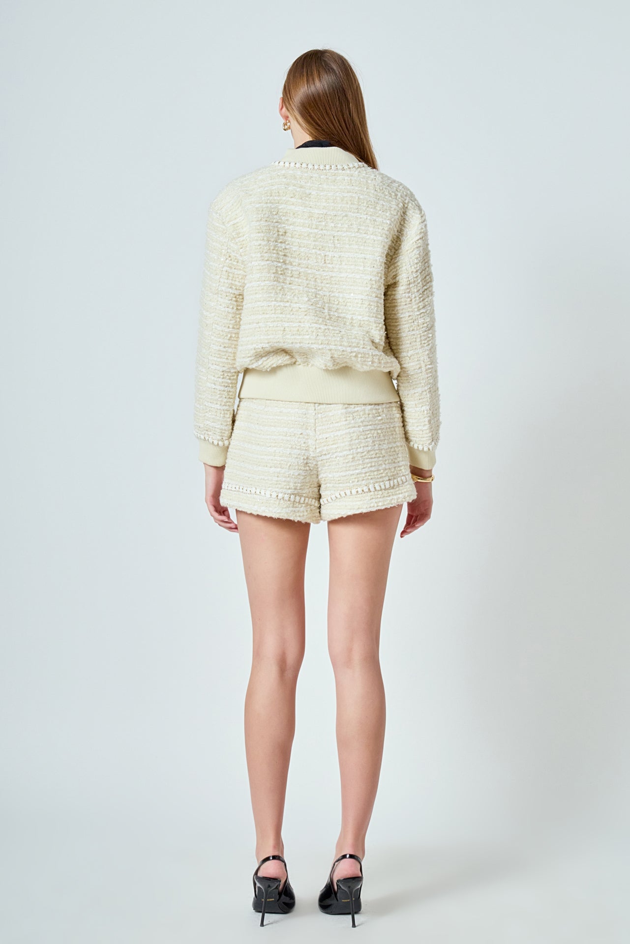 ENDLESS ROSE - Tweed High-Waisted Shorts - SHORTS available at Objectrare