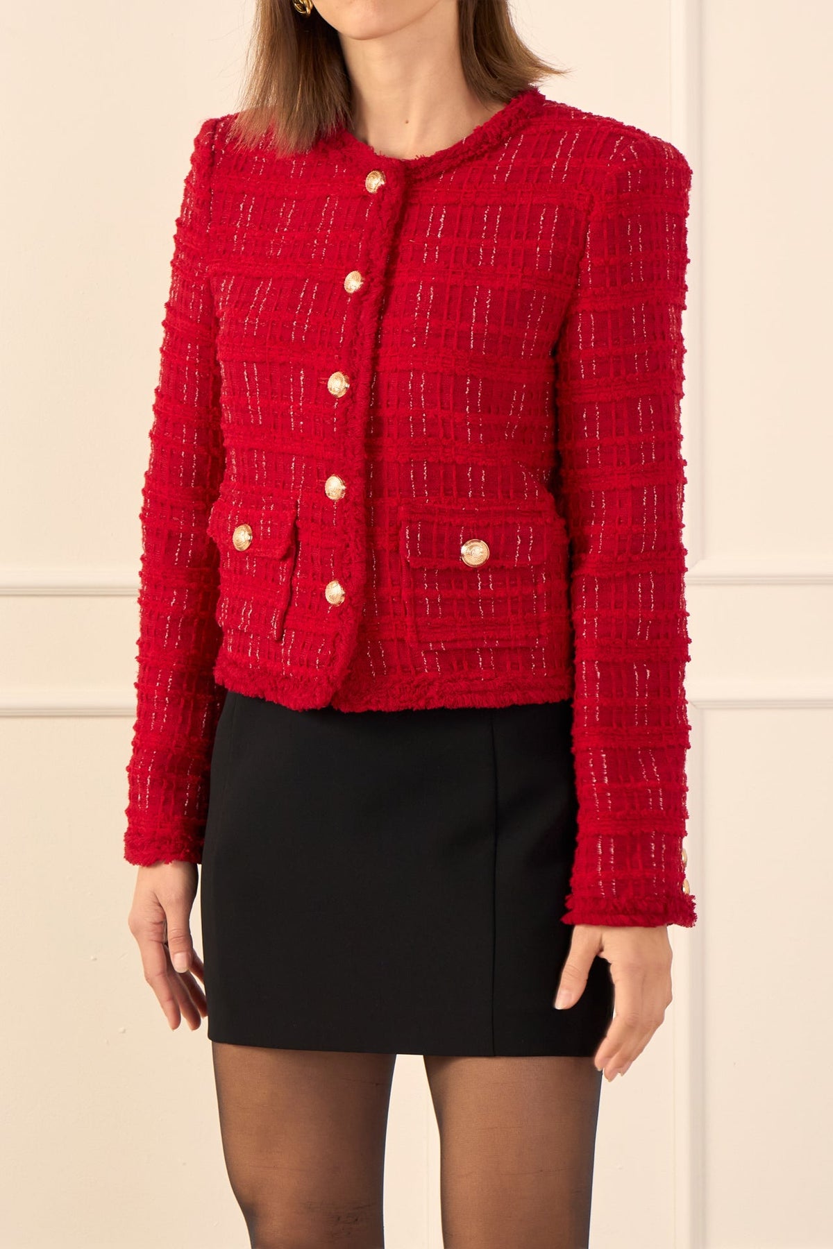 ENDLESS ROSE - Tweed Buttoned Blazer - JACKETS available at Objectrare