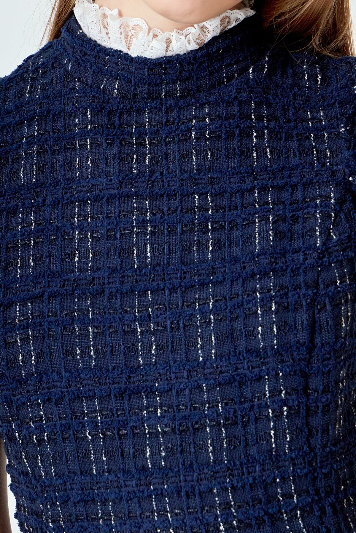 Lace Detail Tweed Mini Dress