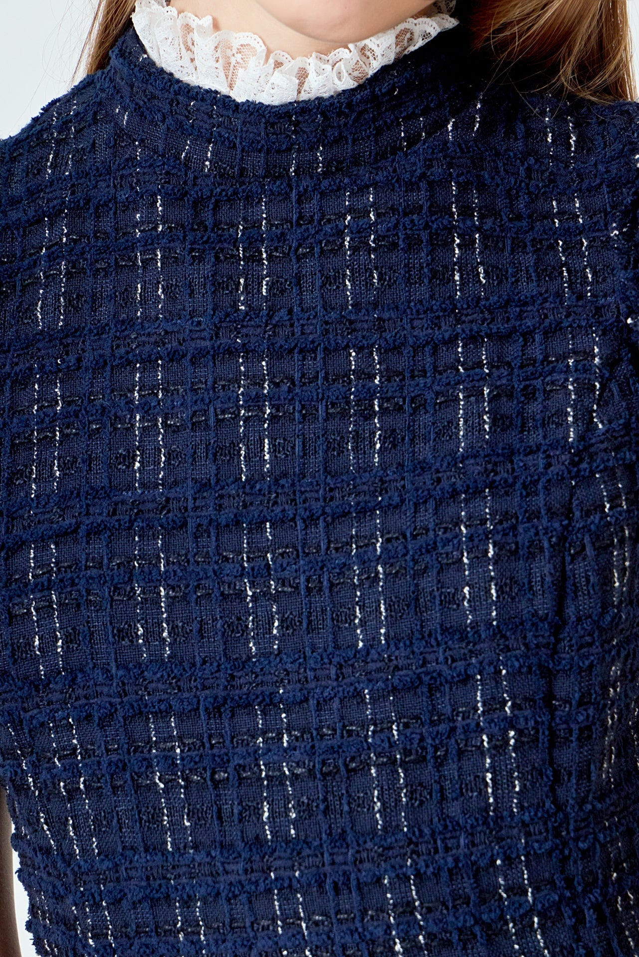 ENDLESS ROSE - Lace Detail Tweed Mini Dress - DRESSES available at Objectrare