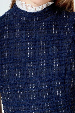 ENDLESS ROSE - Lace Detail Tweed Mini Dress - DRESSES available at Objectrare