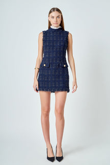 ENDLESS ROSE - Lace Detail Tweed Mini Dress - DRESSES available at Objectrare