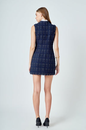 Lace Detail Tweed Mini Dress