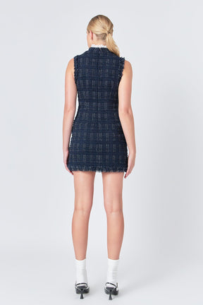 ENDLESS ROSE - Lace Detail Tweed Mini Dress - DRESSES available at Objectrare