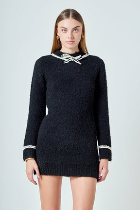ENDLESS ROSE - Bow Knit Mini Sweater Dress - DRESSES available at Objectrare