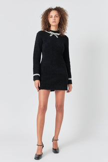 ENDLESS ROSE - Bow Knit Mini Sweater Dress - DRESSES available at Objectrare