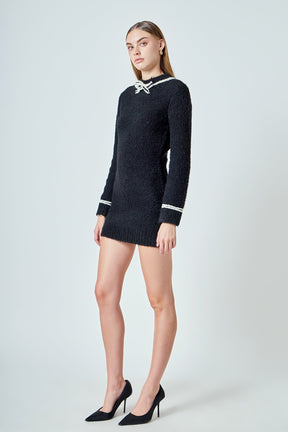 ENDLESS ROSE - Bow Knit Mini Sweater Dress - DRESSES available at Objectrare