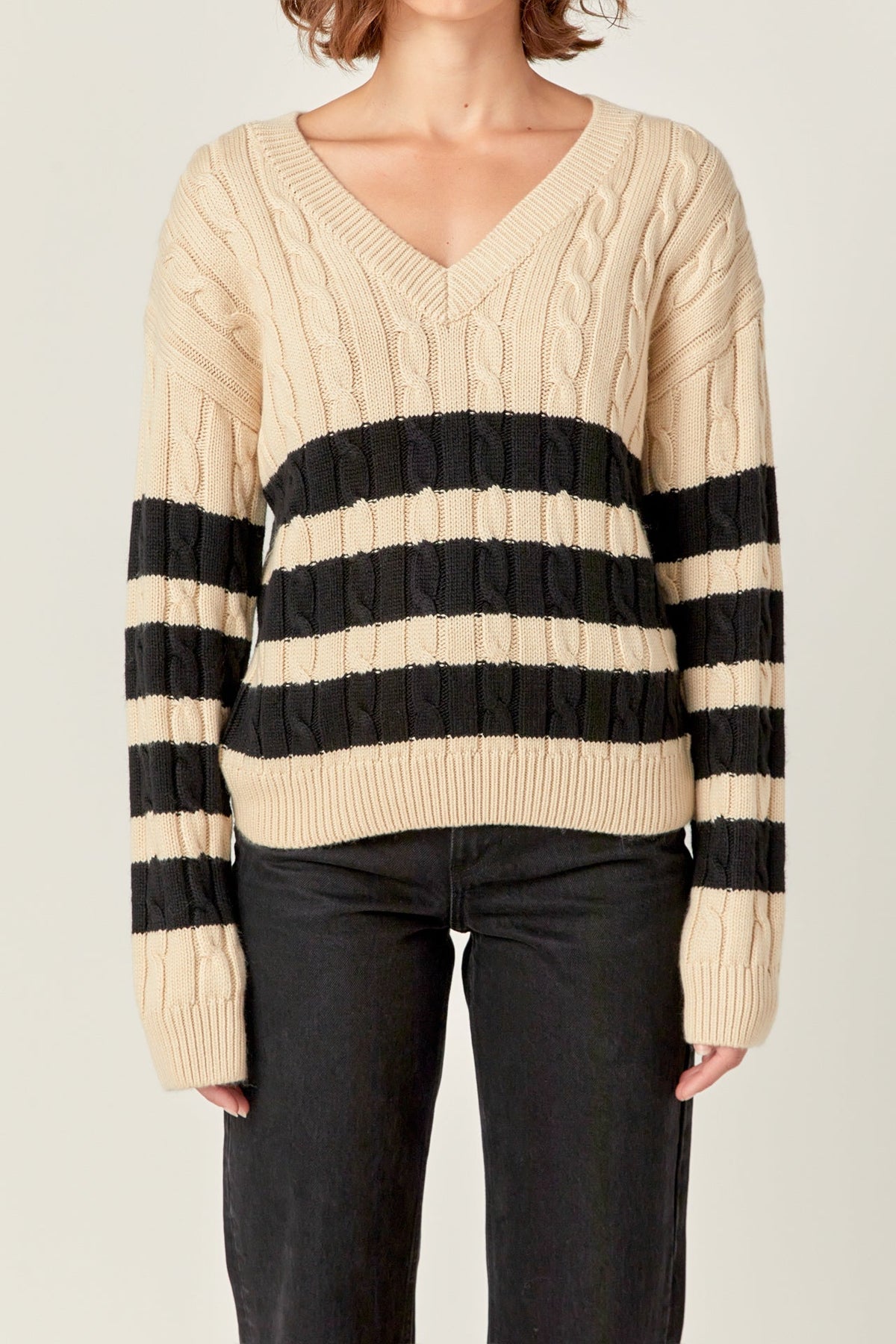 ENGLISH FACTORY - English Factory - Striped Cable Knit Sweater - SWEATERS & KNITS available at Objectrare