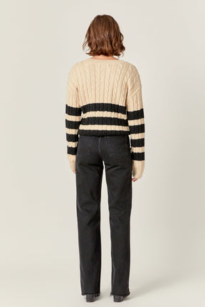 ENGLISH FACTORY - Striped Cable Knit Sweater - SWEATERS & KNITS available at Objectrare