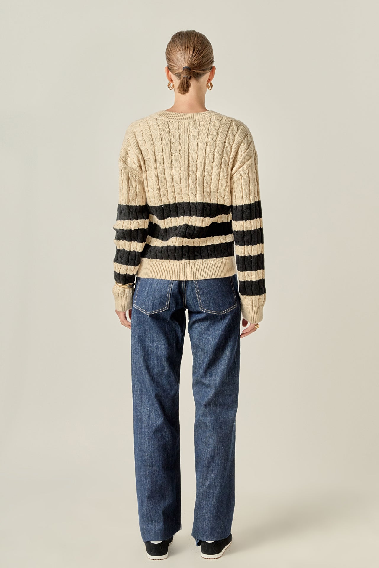 ENGLISH FACTORY - Striped Cable Knit Sweater - SWEATERS & KNITS available at Objectrare