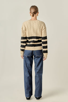 ENGLISH FACTORY - Striped Cable Knit Sweater - SWEATERS & KNITS available at Objectrare