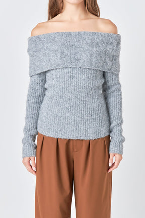 ENDLESS ROSE - Off Shoulder Cable Knit Sweater - SWEATERS & KNITS available at Objectrare