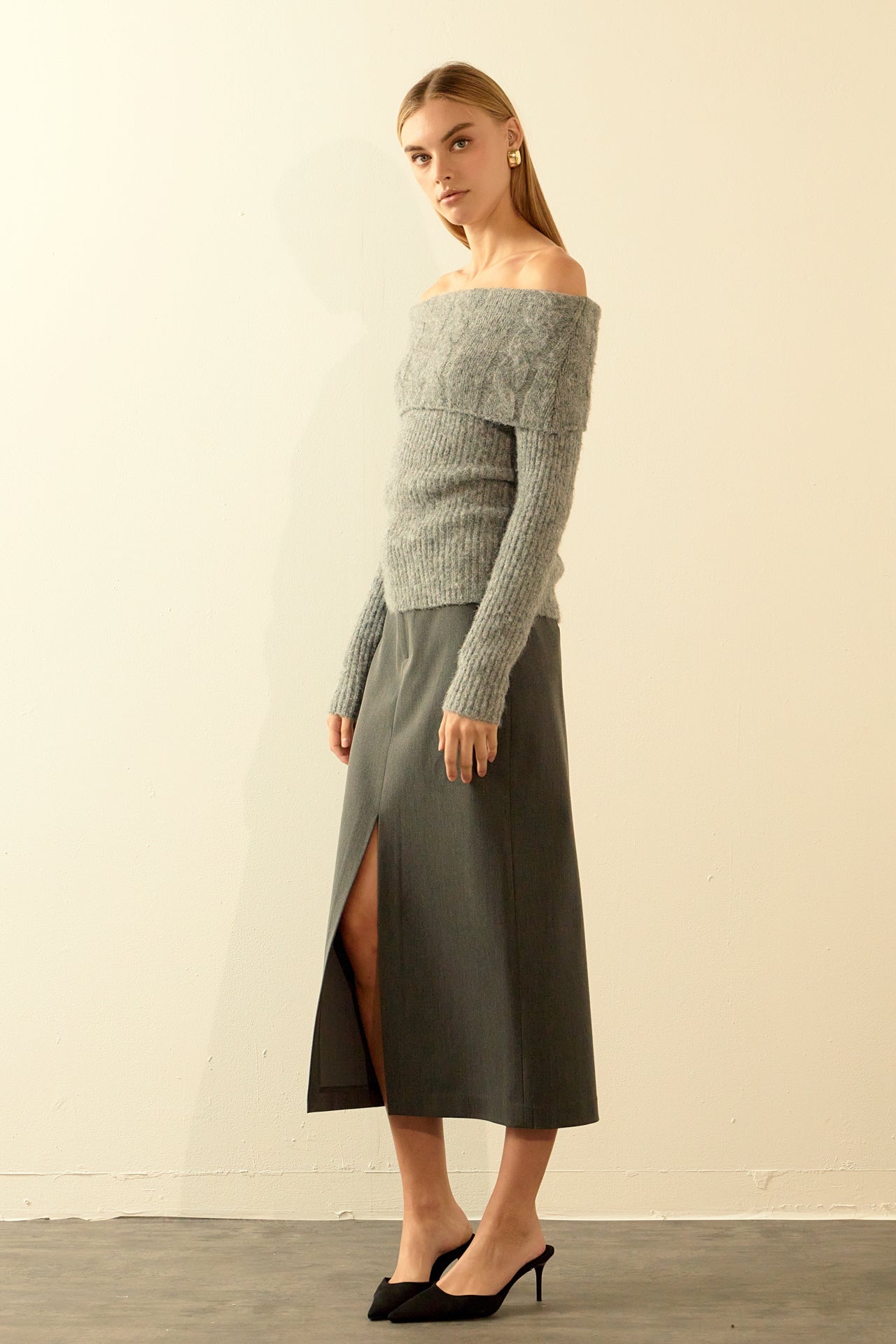 ENDLESS ROSE - Endless Rose - Off Shoulder Cable Knit Sweater - SWEATERS & KNITS available at Objectrare