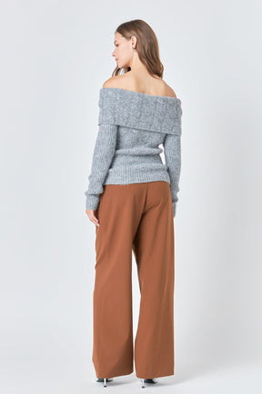 ENDLESS ROSE - Off Shoulder Cable Knit Sweater - SWEATERS & KNITS available at Objectrare