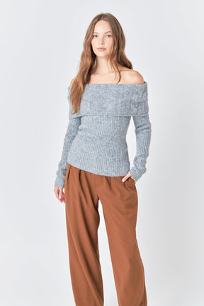 ENDLESS ROSE - Off Shoulder Cable Knit Sweater - SWEATERS & KNITS available at Objectrare