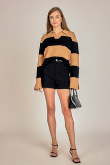 ENGLISH FACTORY - Striped Collared Knit Sweater - SWEATERS & KNITS available at Objectrare