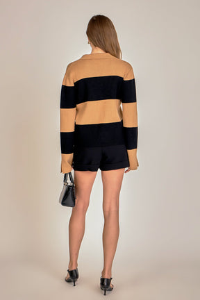 Striped Collared Knit Sweater