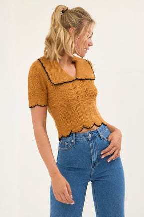 ENDLESS ROSE - Short Puff Sleeve Scalloped Knit Top - SWEATERS & KNITS available at Objectrare