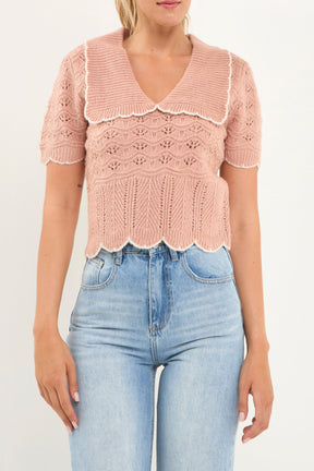 ENDLESS ROSE - Short Puff Sleeve Scalloped Knit Top - SWEATERS & KNITS available at Objectrare