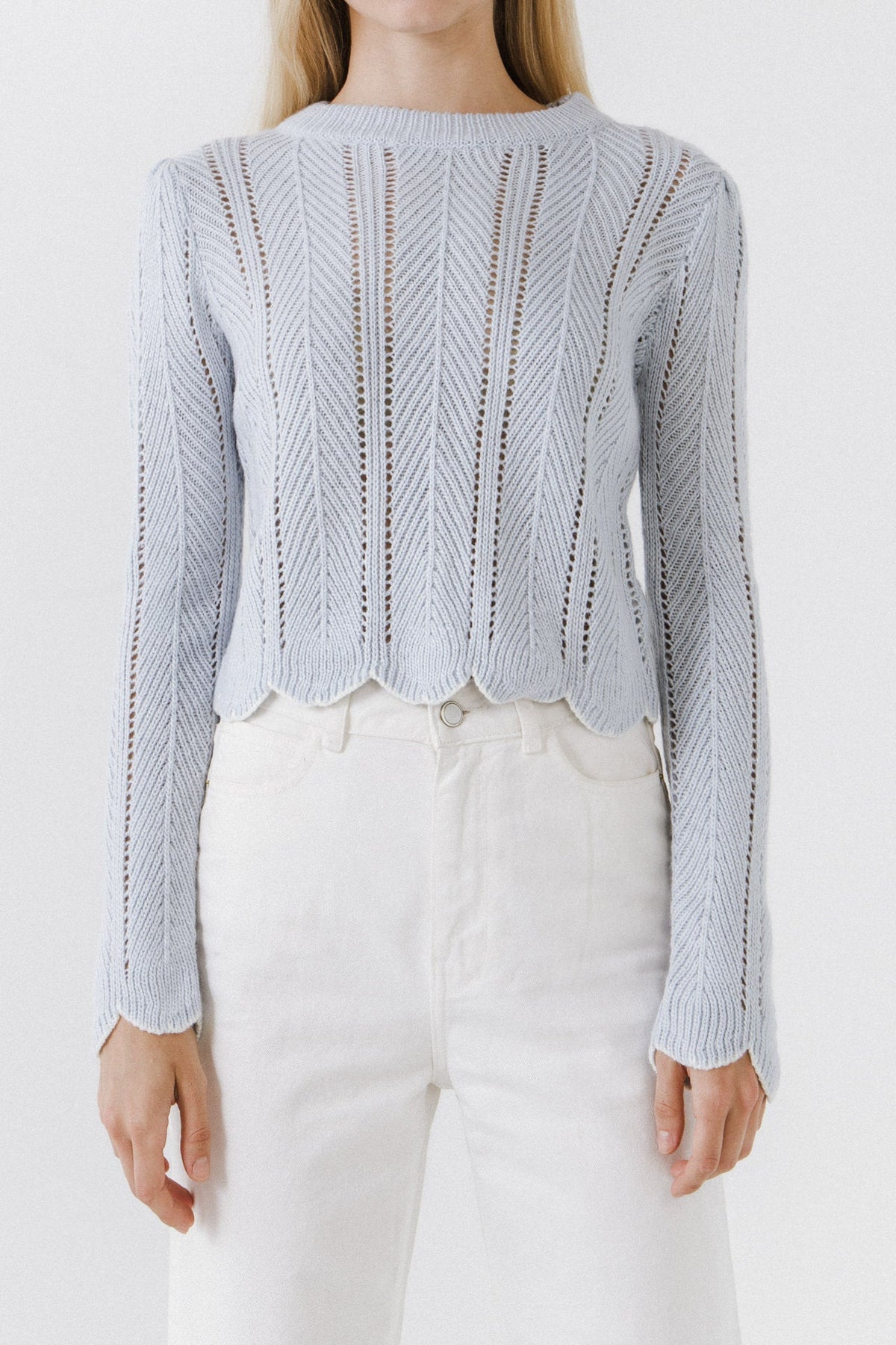 ENGLISH FACTORY - Scallop Contrast Trimmed Knit Sweater - SWEATERS & KNITS available at Objectrare