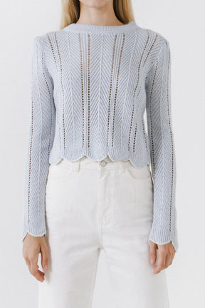 ENGLISH FACTORY - Scallop Contrast Trimmed Knit Sweater - SWEATERS & KNITS available at Objectrare