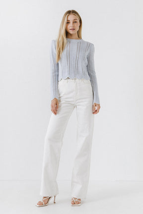 ENGLISH FACTORY - Scallop Contrast Trimmed Knit Sweater - SWEATERS & KNITS available at Objectrare