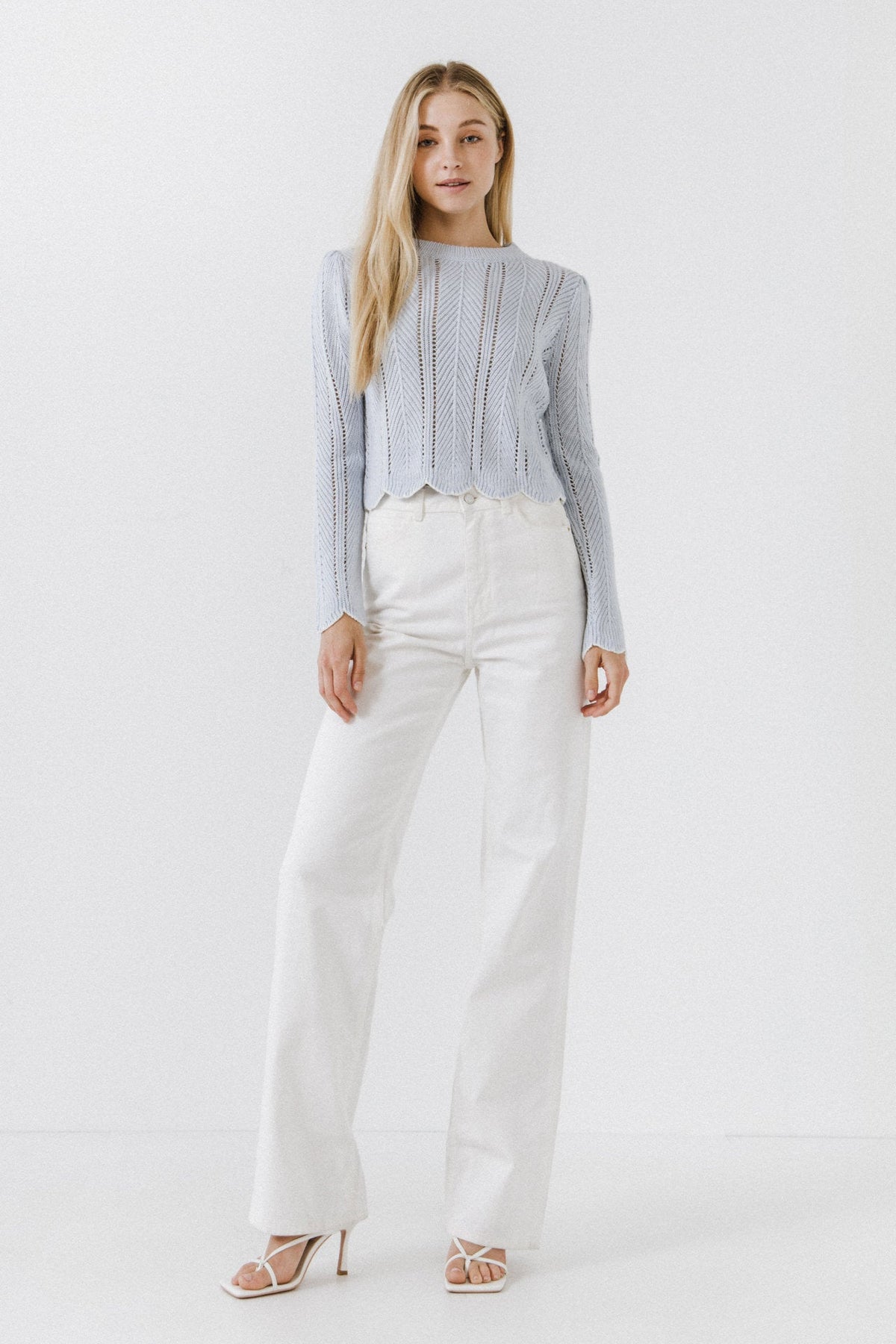 ENGLISH FACTORY - Scallop Contrast Trimmed Knit Sweater - SWEATERS & KNITS available at Objectrare