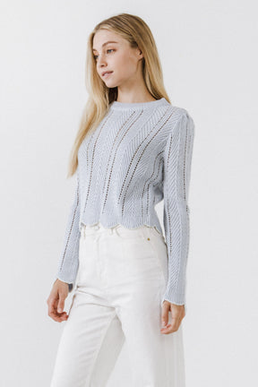 ENGLISH FACTORY - Scallop Contrast Trimmed Knit Sweater - SWEATERS & KNITS available at Objectrare