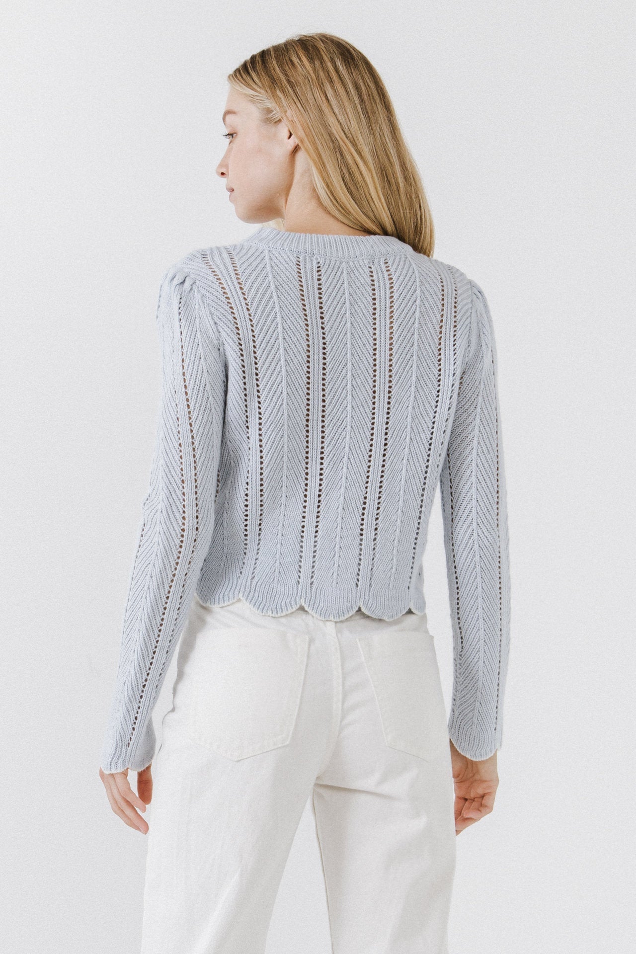 ENGLISH FACTORY - Scallop Contrast Trimmed Knit Sweater - SWEATERS & KNITS available at Objectrare