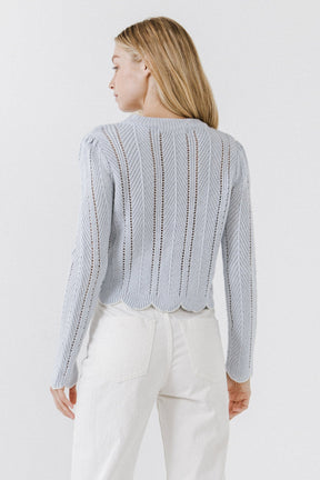 ENGLISH FACTORY - Scallop Contrast Trimmed Knit Sweater - SWEATERS & KNITS available at Objectrare