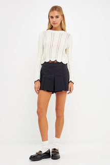 ENGLISH FACTORY - Scallop Contrast Trimmed Knit Sweater - SWEATERS & KNITS available at Objectrare