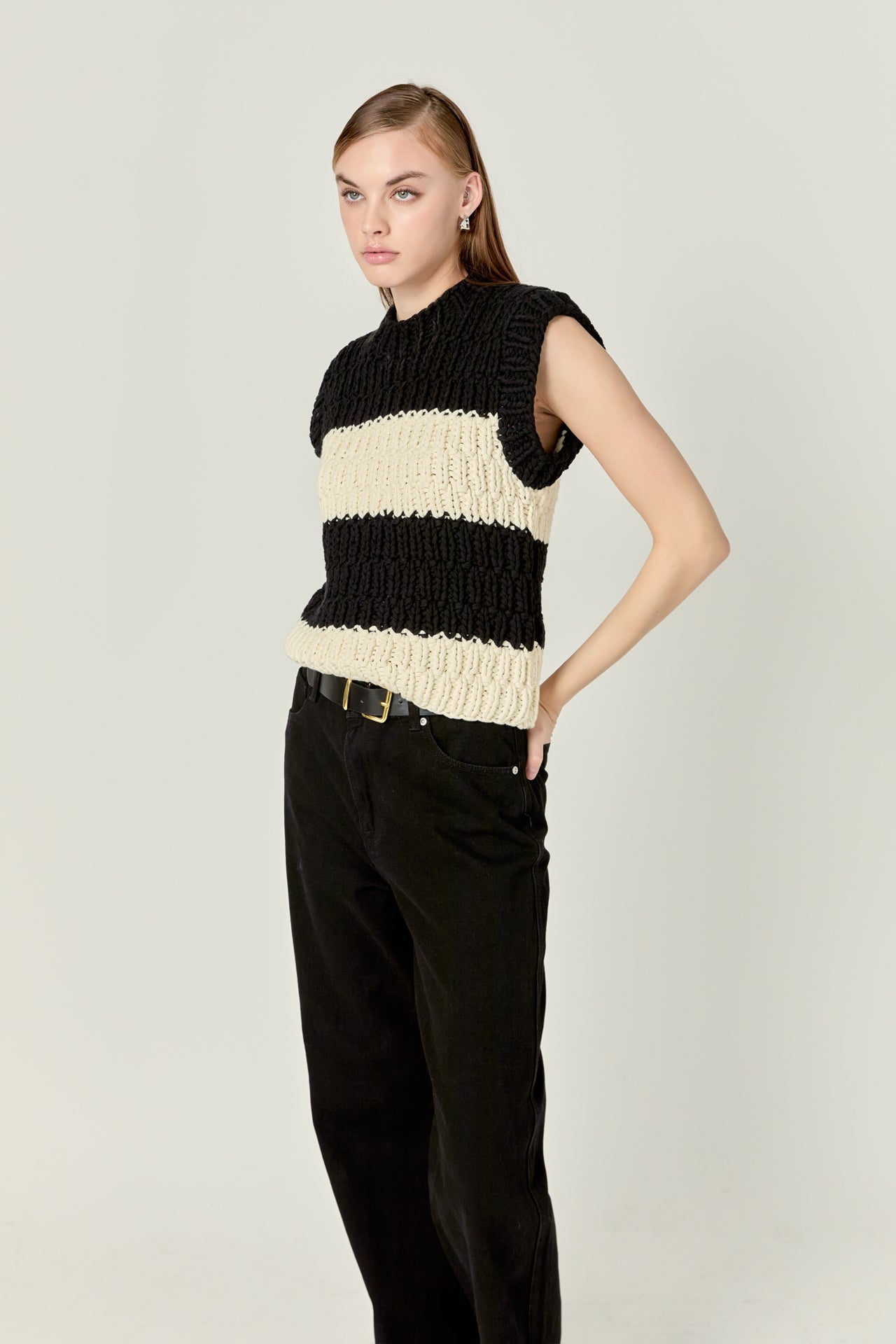 ENGLISH FACTORY - English Factory- Striped Chunky Vest - SWEATERS & KNITS available at Objectrare