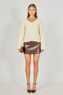 ENDLESS ROSE - Cable Knit V-Neck Long Sleeve Sweater - SWEATERS & KNITS available at Objectrare