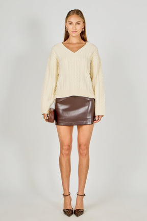 ENDLESS ROSE - Cable Knit V-Neck Long Sleeve Sweater - SWEATERS & KNITS available at Objectrare