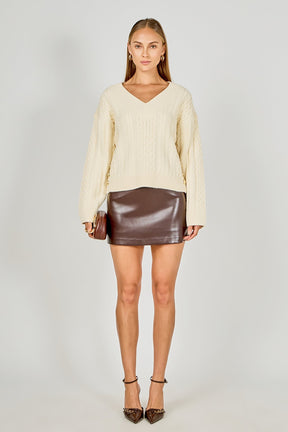 Cable Knit V-Neck Long Sleeve Sweater
