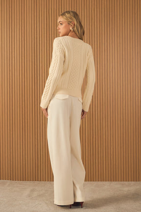 ENDLESS ROSE - Cable Knit V-Neck Long Sleeve Sweater - SWEATERS & KNITS available at Objectrare