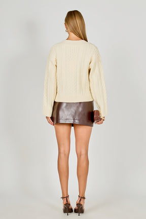 ENDLESS ROSE - Cable Knit V-Neck Long Sleeve Sweater - SWEATERS & KNITS available at Objectrare