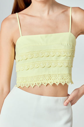 ENDLESS ROSE - Lace Trim Crop Top - CAMI TOPS & TANK available at Objectrare