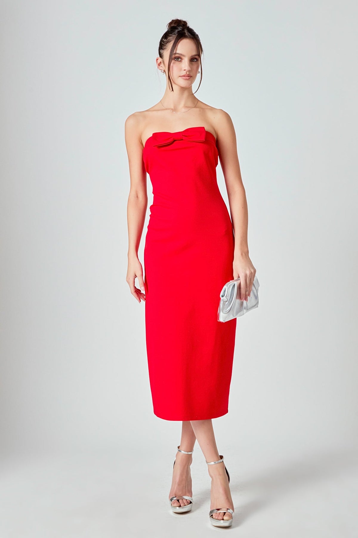ENDLESS ROSE - Strapless Bow Midi Dress - DRESSES available at Objectrare