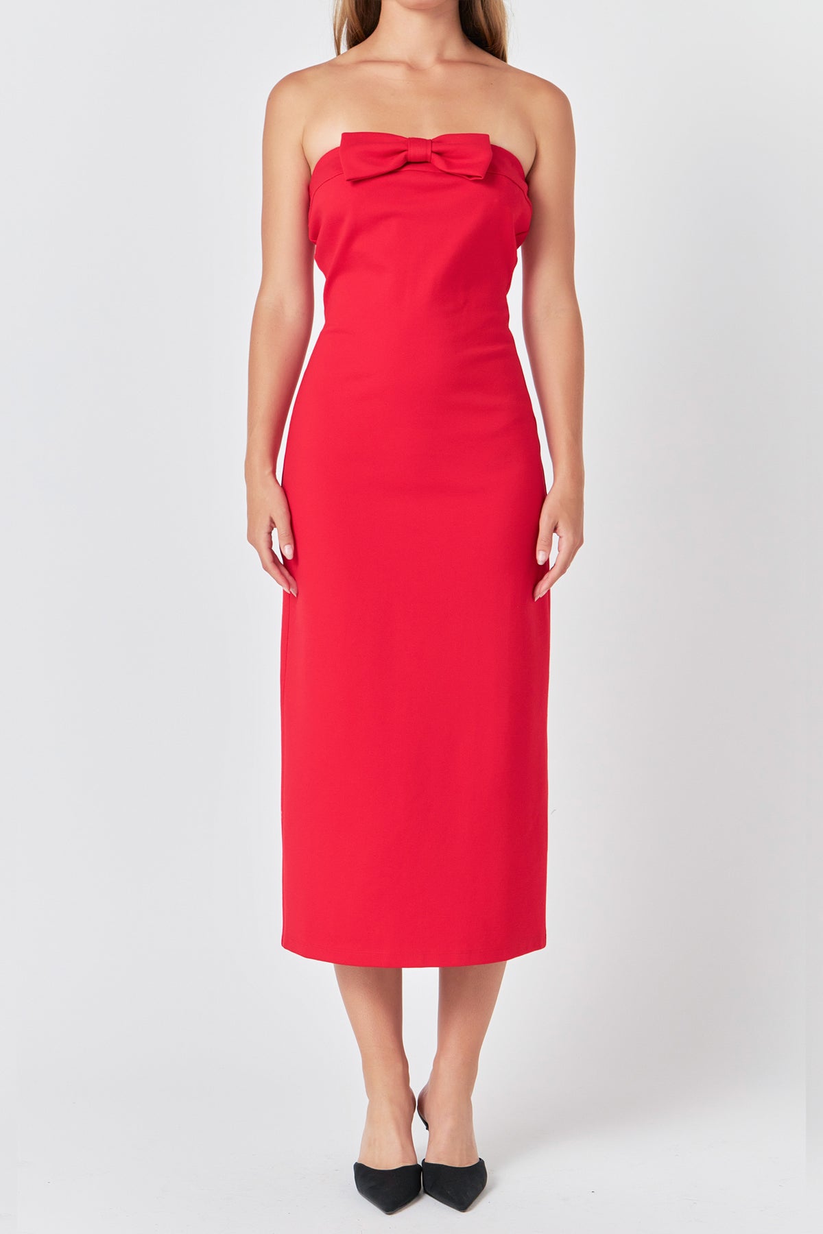 ENDLESS ROSE - Strapless Bow Midi Dress - DRESSES available at Objectrare