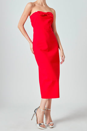 ENDLESS ROSE - Strapless Bow Midi Dress - DRESSES available at Objectrare