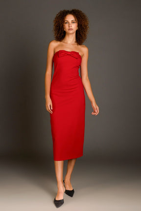 ENDLESS ROSE - Endless Rose - Strapless Bow Midi Dress - DRESSES available at Objectrare