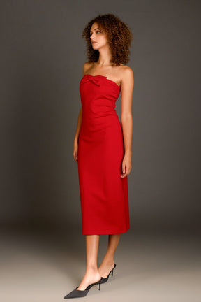 ENDLESS ROSE - Strapless Bow Midi Dress - DRESSES available at Objectrare