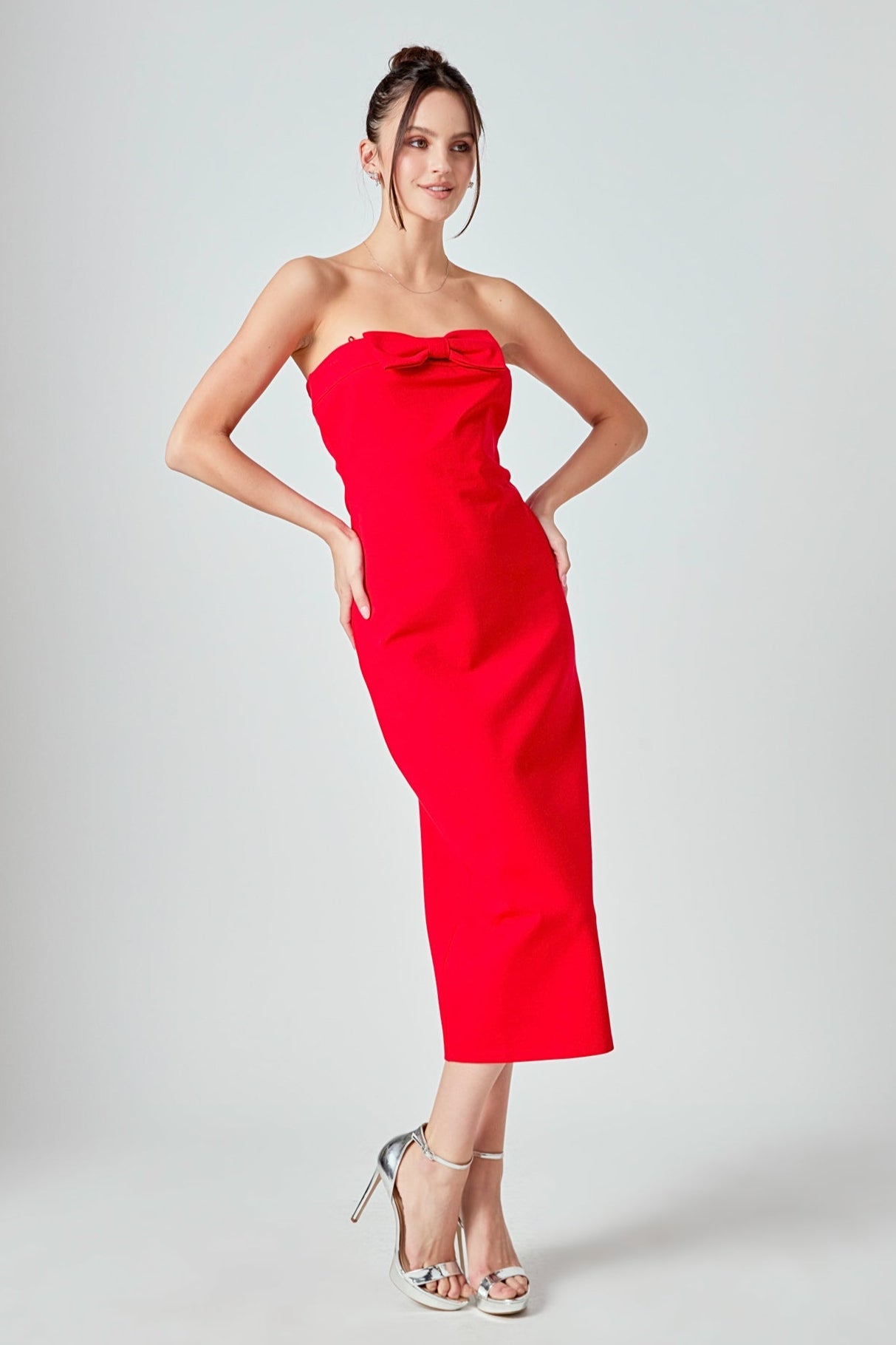 ENDLESS ROSE - Strapless Bow Midi Dress - DRESSES available at Objectrare